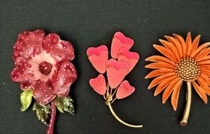 Floral Vintage Enamel Flower Brooch Lot Of 3 Women Jewelry